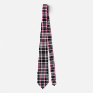 Classic pink black white plaid pattern tie