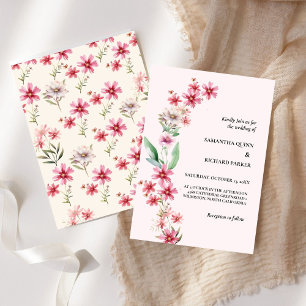 Classic Pink Blush Greenery Wildflower Wedding Invitation