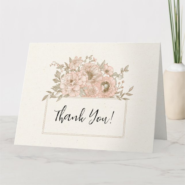 Classic Pink Botanical Border  Thank You Card (Front)