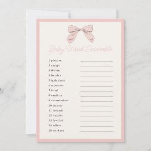 Classic Pink Bow Baby Shower Word Scramble Game Invitation