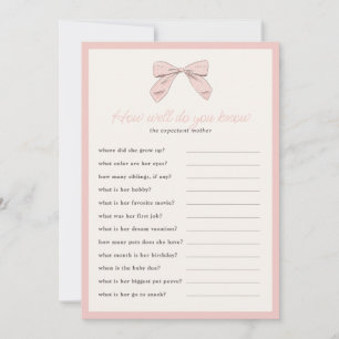 Classic Pink Bow How well do you know shower game Invitation