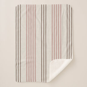 Classic Pink Brown Ticking Stripe Pattern Sherpa Blanket
