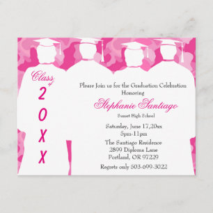 Classic Pink Camo Elegant Graduation Invitation
