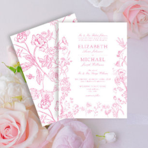 Classic Pink Chinoiserie Floral Wedding Invitation