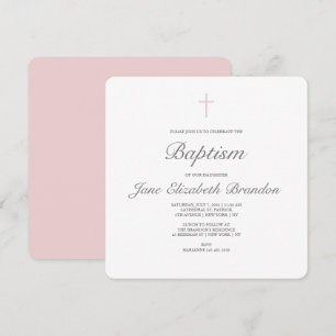 Classic Pink cross baptism invitation