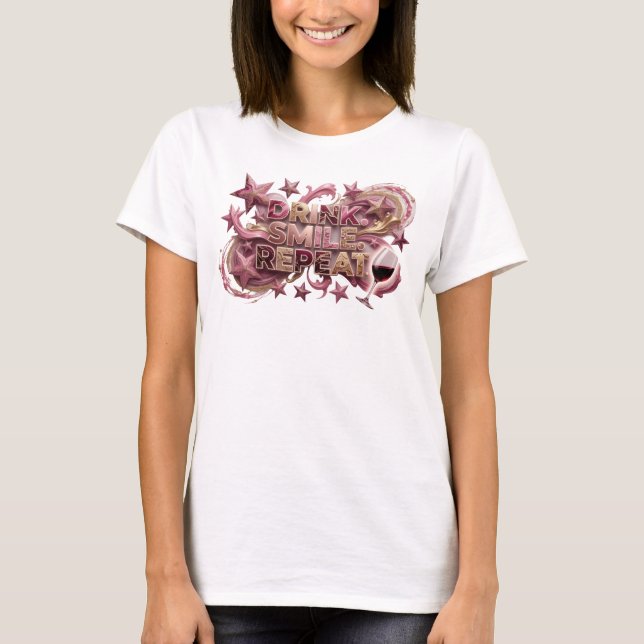 Classic Pink DRINK SMILE REPEAT Tee (Front)