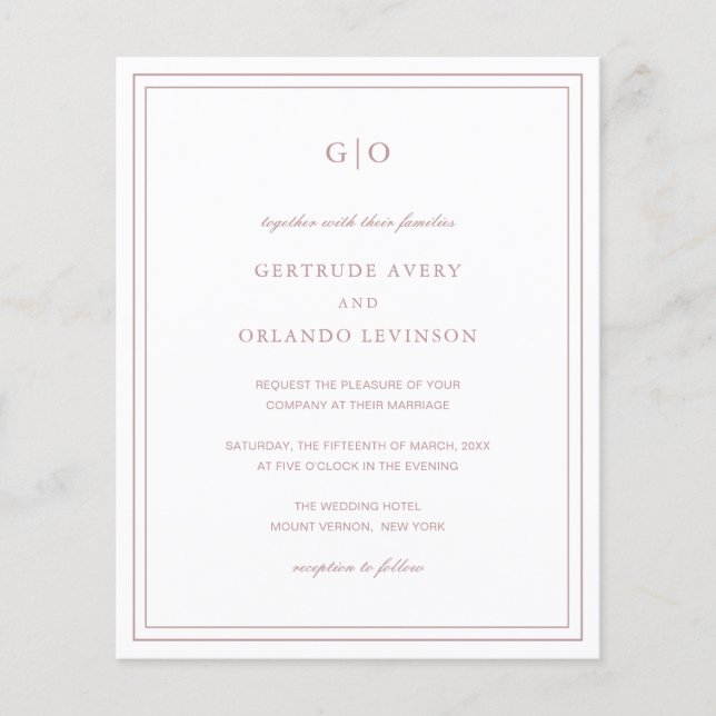 Classic Pink Elegant Budget Wedding Invitation (Front)