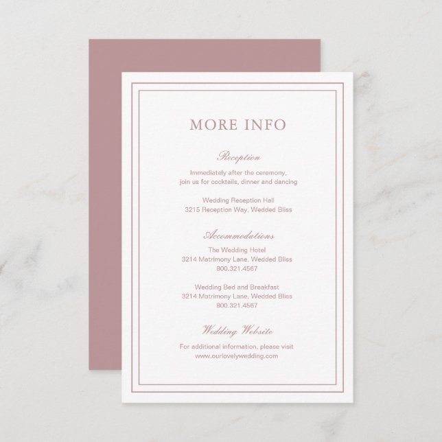 Classic Pink Elegant Wedding Enclosure Card (Front/Back)