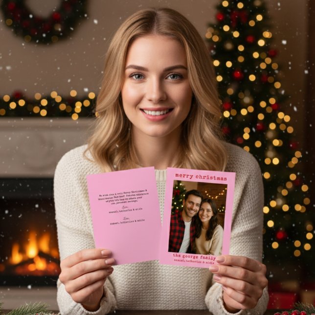 Classic Pink Festive Photo Collage Christmas Card (Creator Uploaded)