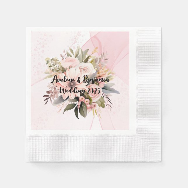 Classic Pink Floral Alcohol Ink Wedding Napkin (Front)