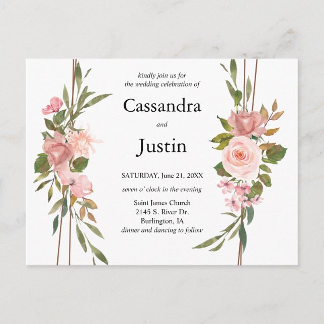 Classic Pink Floral Arrangement Wedding Postcard (Front)