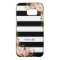 Classic Pink Floral Black White Stripes Monogram