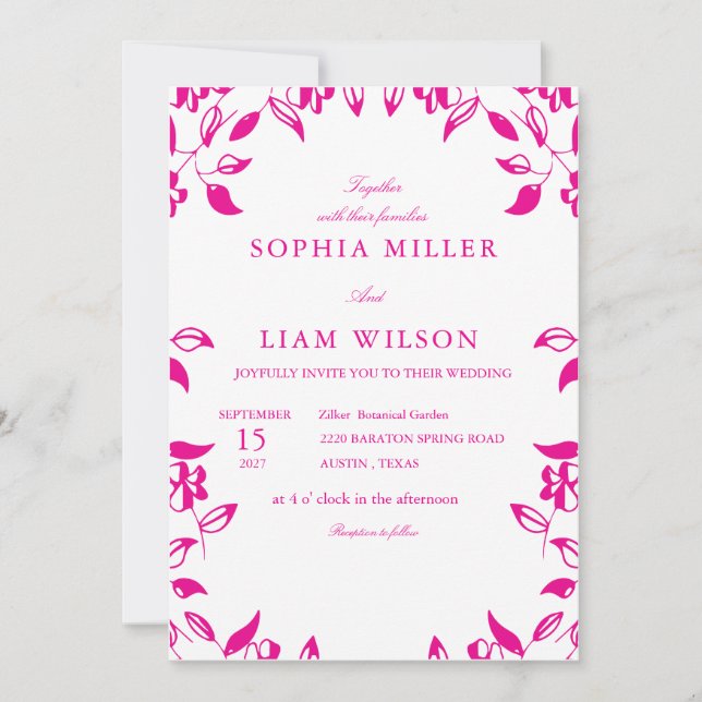 Classic Pink Floral  Wedding Invitation (Front)