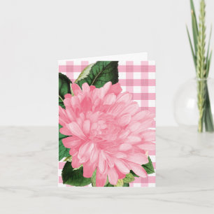 Classic Pink Flower Gingham Patten Note Card