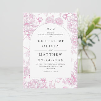 Classic Pink French Floral Wedding Invitation