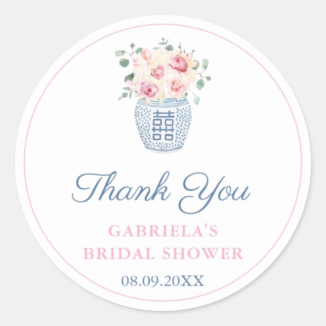 Classic Pink Garden Roses Bridal Shower Thank You  Round Sticker (Front)