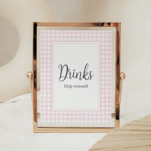 Classic Pink Gingham Baby Shower Drinks Poster