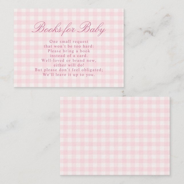 Classic Pink Gingham Baby Shower Enclosure Card (Front/Back)