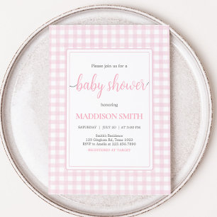 Classic Pink Gingham Baby Shower Invitation