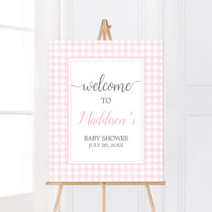 Classic Pink Gingham Baby Shower Welcome Poster