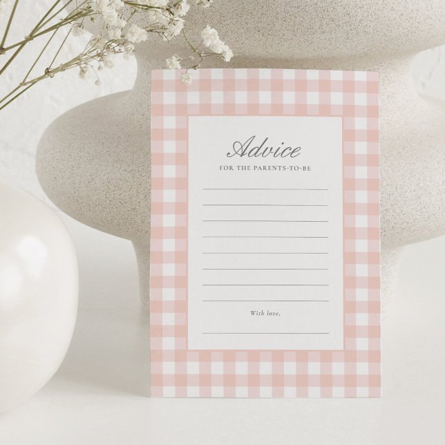 Classic Pink Gingham Girl Baby Shower Advice Card (Creator Uploaded)