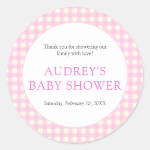 Classic Pink Gingham Girl Baby Shower Classic Round Sticker
