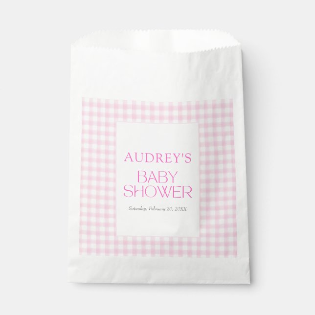 Classic Pink Gingham Girl Baby Shower Favour Bags (Front)
