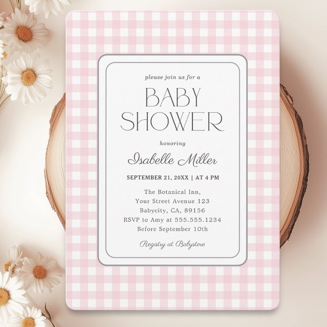 Classic Pink Gingham Girl Baby Shower Invitation (Creator Uploaded)