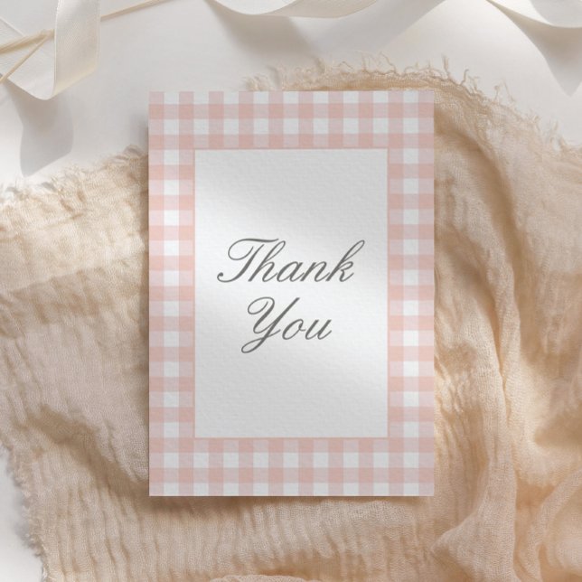 Classic Pink Gingham Girl Baby Shower Thank You Card (Creator Uploaded)