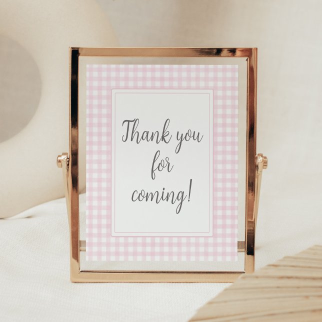Classic Pink Gingham Thank you for Coming Poster (Girl Gingham Baby Shower Thank you for Coming Sign)