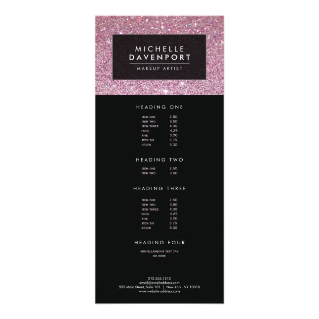 Classic Pink Glitter Makeup Artist Rack Card (Front)