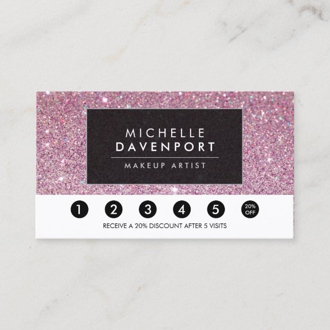 Classic Pink Glitter Salon Loyalty Punch Card (Front)
