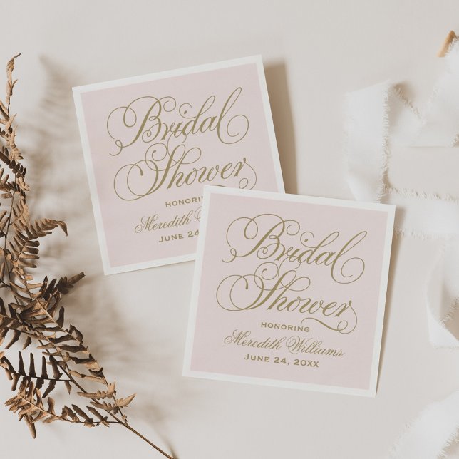 Classic Pink Gold Script Wedding Bridal Shower Napkin (Creator Uploaded)
