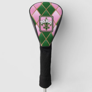 Classic Pink Green Monogram Golf Balls Head Cover