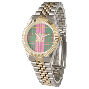  Classic Pink & Green Plaid with Custom Monogram  Watch