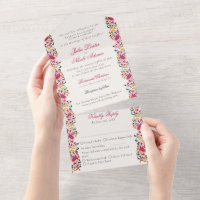 Classic Pink Green Yellow Floral Swan Bird Wedding