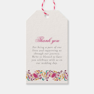 Classic Pink Green Yellow Floral Swan Bird Wedding Gift Tags
