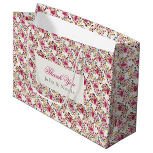 Classic Pink Green Yellow Floral Swan Bird Wedding Large Gift Bag