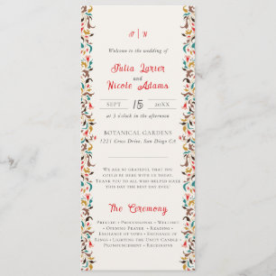 Classic Pink Green Yellow Floral Swan Bird Wedding Programme