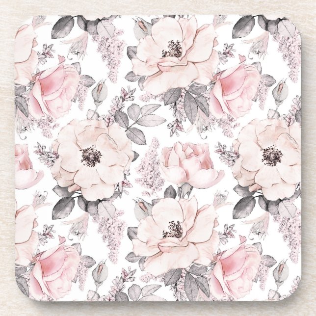Classic Pink & Grey Pattern Coaster (Front)