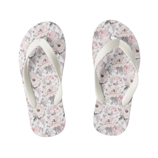 Classic Pink & Grey Pattern Kid's Jandals (Footbed)