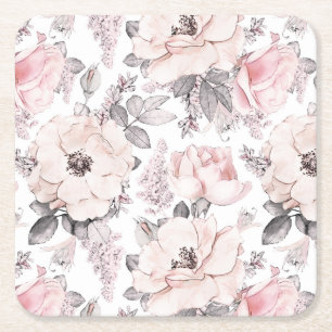 Classic Pink & Grey Pattern Square Paper Coaster