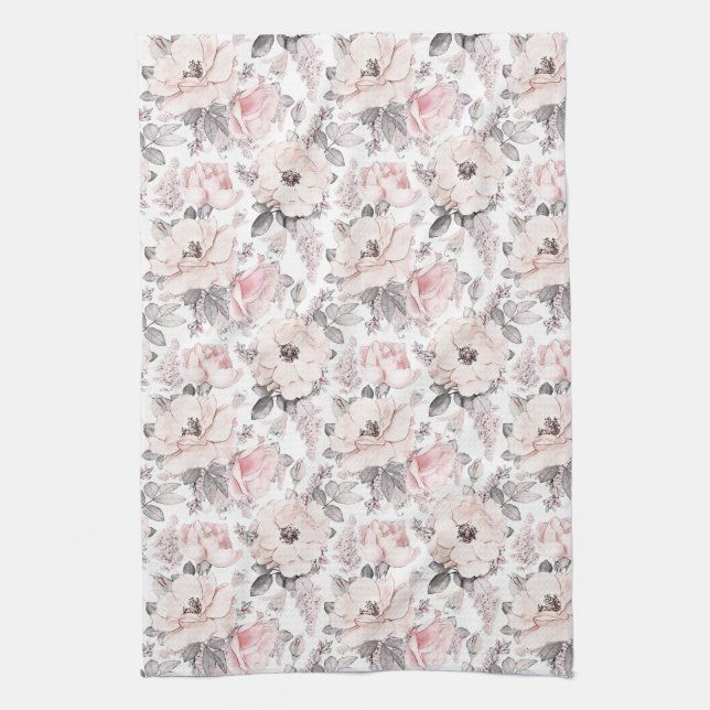 Classic Pink & Grey Pattern Tea Towel (Vertical)