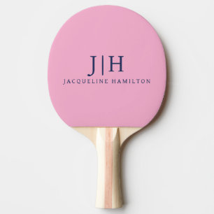 Classic Pink/Navy Simple Monogram Minimalist Ping Pong Paddle
