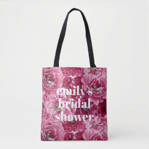 Classic Pink Peonies Clusters Custom Bridal Shower Tote Bag