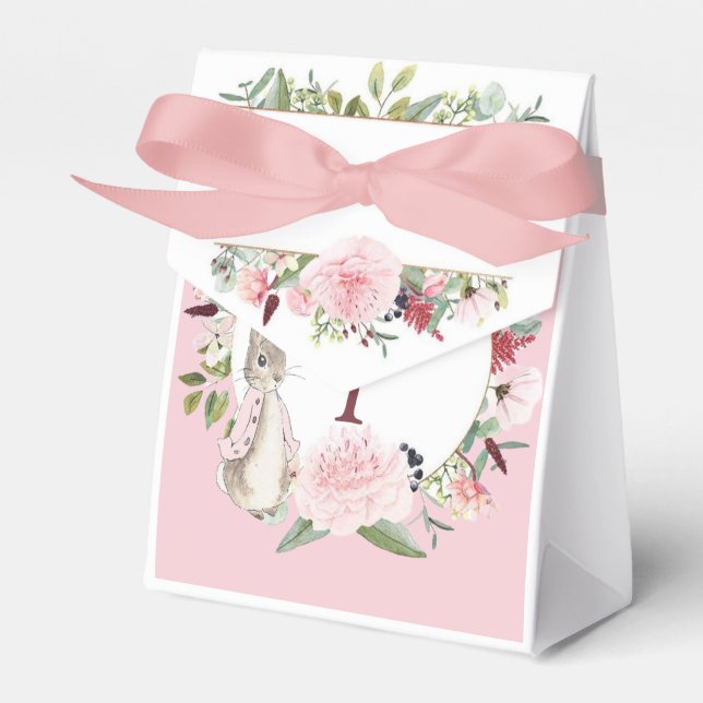 Classic Pink Peter Rabbit Floral Birthday Favour Box (Front Side)