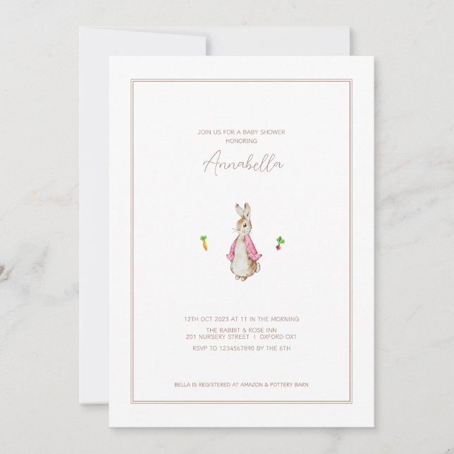 Classic Pink Peter the Rabbit Beatrix Baby Shower Invitation (Front)