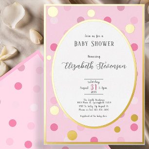 Classic Pink Polka Dots Baby Shower Gold 