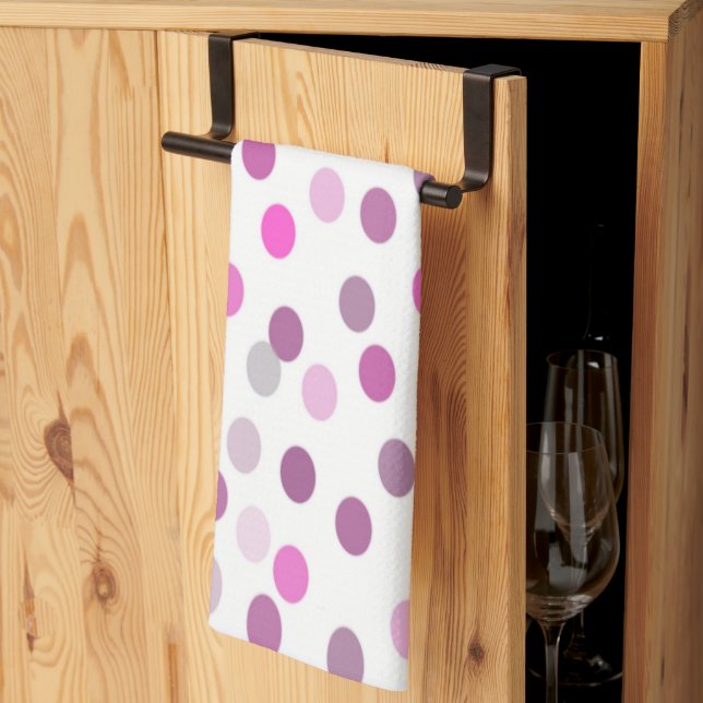 Classic Pink Polka Dots on White  Tea Towel (Thirds Fold)