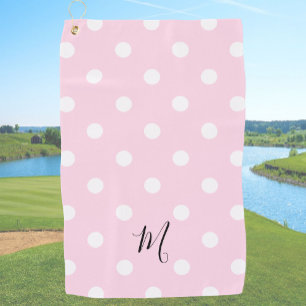 Classic Pink Polka Dots Pattern Monogram Golf Towel